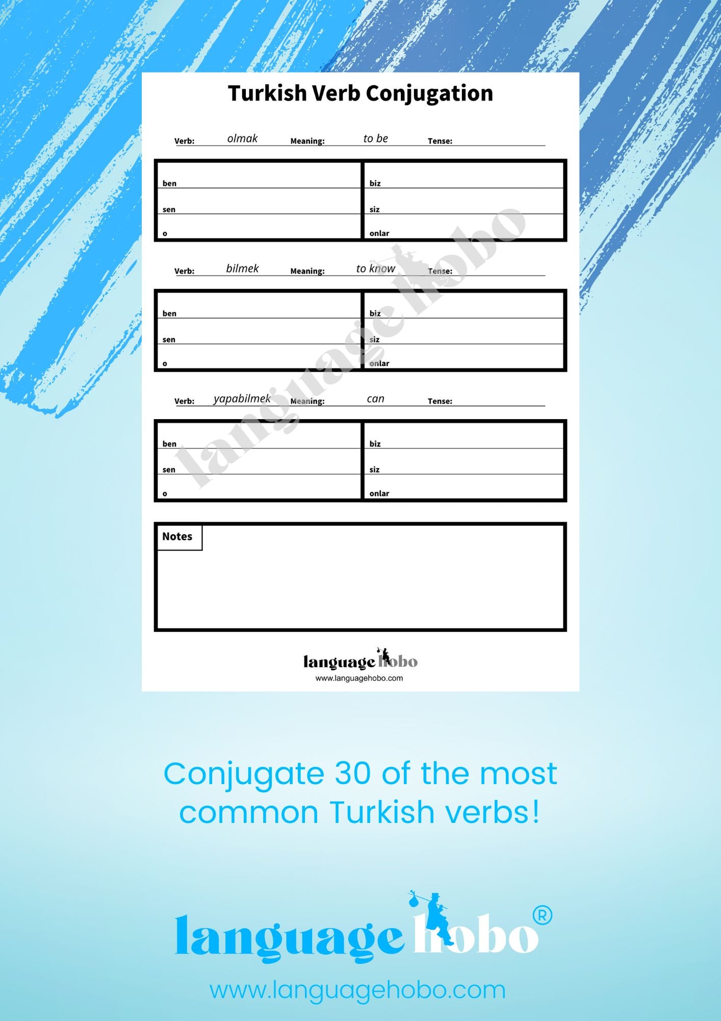 Turkish Verb Conjugation Practice [PDF Download]